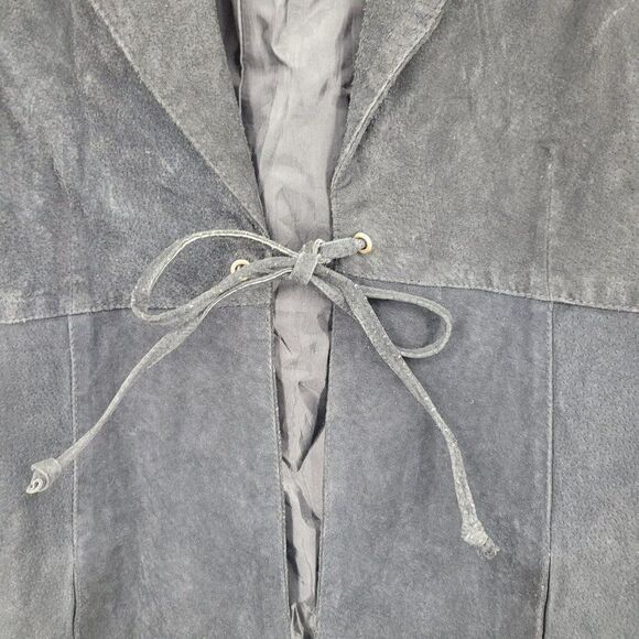 Vintage 80s Leather Jacket XL Black Suede Leather Long Tie Unisex Boho Cosplay - Picture 7 of 11